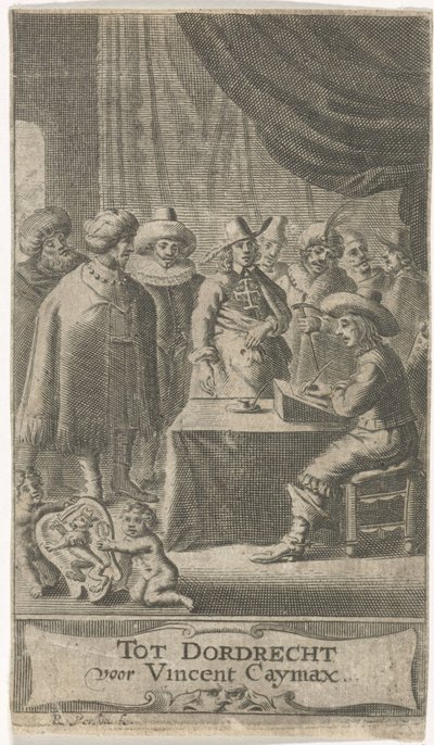Kereskedő az íróasztalnál Címlap ehhez: J. van der Does e.a., Verscheyde voyagien, ofte reysen, 1652 alkotó: Reinier van Persijn