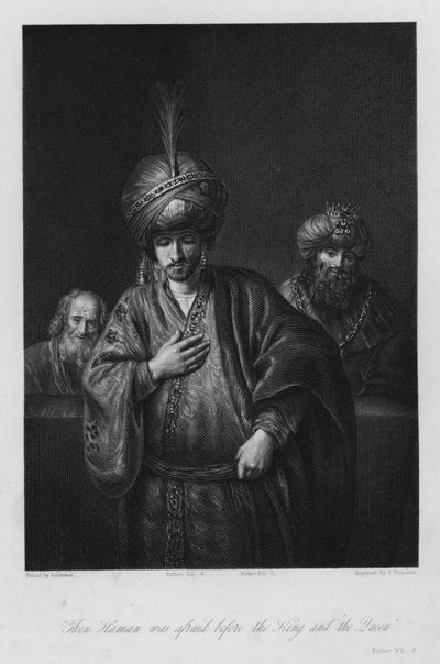 Hámán elítélése, Eszter VII, 6 (metszet) alkotó: Rembrandt Harmensz. van Rijn (after)