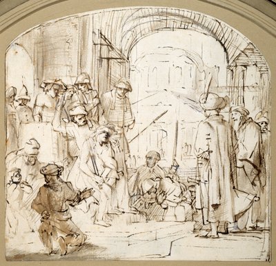Christ Mocked (toll és tinta mosással a papíron) alkotó: Rembrandt Harmensz. van Rijn (school of)