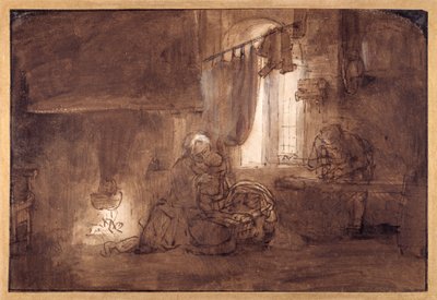 A Szent Család az Asztalosműhelyben (papíron mosható toll és tinta) alkotó: Rembrandt Harmensz. van Rijn (school of)
