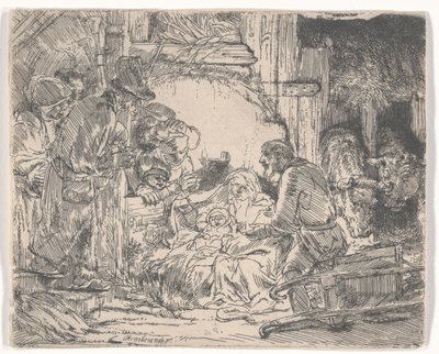 Adoration of the Shepherds with a Lamp, c.1654 (etching) alkotó: Rembrandt van Rijn