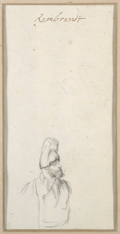 Szakállas férfi profilban, magas sapkában, 1640 körül (fekete kréta papíron) alkotó: Rembrandt Harmensz. van Rijn