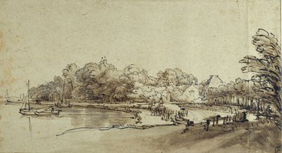 Kanyar az Amstelben a Kostverloren-ház közelében, 1650-es évek eleje (toll és tinta mosással és testfestékkel a papíron) alkotó: Rembrandt Harmensz. van Rijn