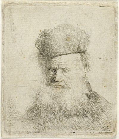 Egy szőrsapkás és szakállas öregember mellszobra, 1631 körül (metszet papírra) alkotó: Rembrandt Harmensz. van Rijn