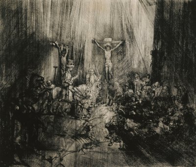 Krisztus keresztre feszítve a két tolvaj között - "A három kereszt", 1653-1661 alkotó: Rembrandt van Rijn