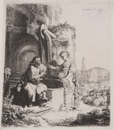 Krisztus és a szamáriai asszony: romok között alkotó: Rembrandt van Rijn