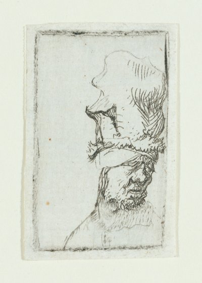 Magas sapkás férfi feje (rézkarc) alkotó: Rembrandt van Rijn