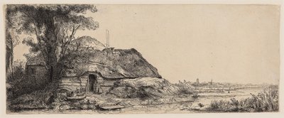 Táj egy kunyhóval és egy nagy fával alkotó: Rembrandt Harmensz. van Rijn
