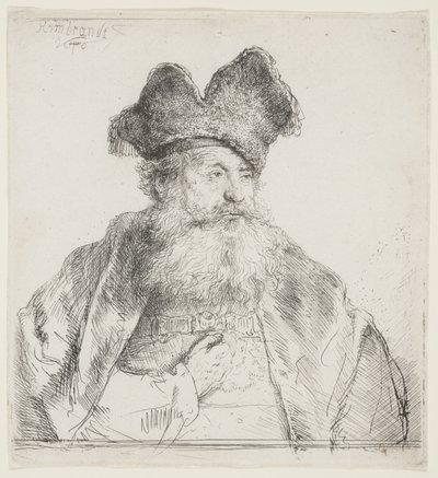 Öreg ember osztott szőrme sapkával alkotó: Rembrandt van Rijn
