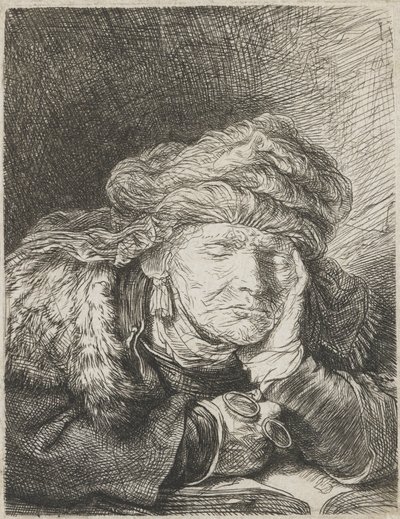 Idős nő alszik alkotó: Rembrandt van Rijn