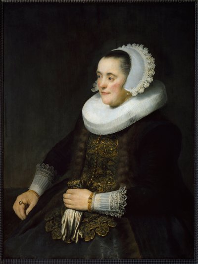 Egy holland polgári nő portréja, aki ruffot és fejdíszt visel. (Festés alkotó: Rembrandt van Rijn