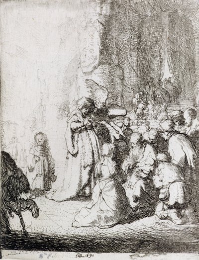 Bemutató a templomban (toll és tinta papíron) alkotó: Rembrandt van Rijn