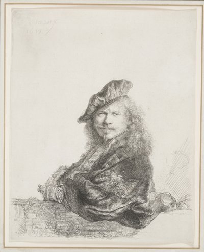 Rembrandt kőpárkányra támaszkodva: Félhosszúság alkotó: Rembrandt van Rijn