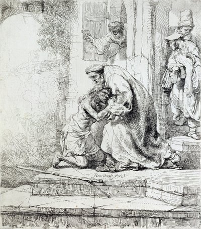 A tékozló fiú visszatérése (toll és tinta papíron) alkotó: Rembrandt van Rijn