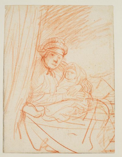 Saskia felül az ágyban, kezében egy gyerek, 1635 körül alkotó: Rembrandt van Rijn