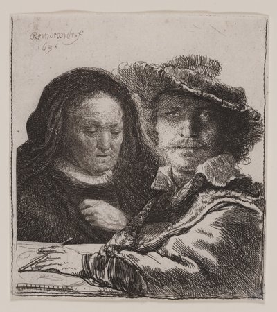 Önarckép a művész anyjával alkotó: Rembrandt van Rijn