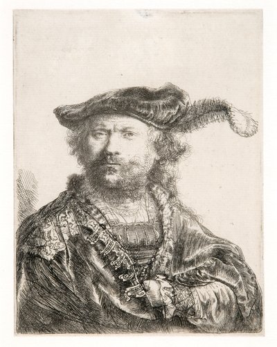 Önarckép bársony sapkában és tollal alkotó: Rembrandt Harmensz. van Rijn