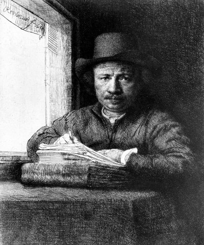 Önarckép rajz közben alkotó: Rembrandt van Rijn