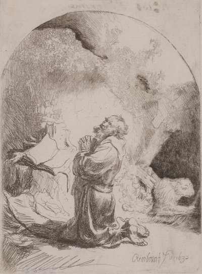 Imádkozó Szent Jeromos: íves nyomat alkotó: Rembrandt van Rijn