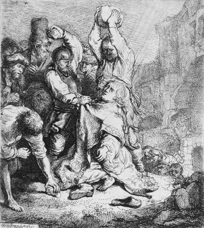 Szent István megkövezése (toll és tinta papíron) alkotó: Rembrandt van Rijn