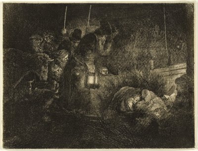 A Pásztorok imádása: Éjszakai darab, 1657 körül (rézkarc papírra) alkotó: Rembrandt Harmensz. van Rijn