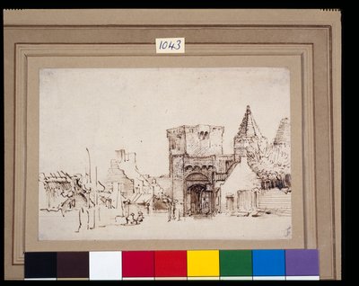 A Rijnpoort a Rhenenben, Gelderlandban, 1649 körül (nád toll és tinta mosással a papíron) alkotó: Rembrandt Harmensz. van Rijn