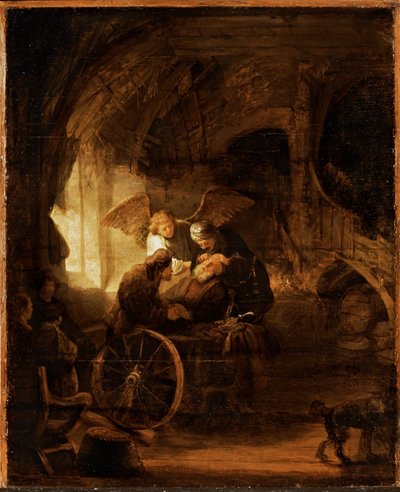 Tóbiás meggyógyítja apja vakságát (olaj, tábla) alkotó: Rembrandt Harmensz. van Rijn