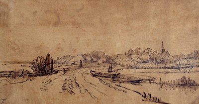 Sloten képe, 1650 körül (toll és tinta barna mosással a papíron) alkotó: Rembrandt Harmensz. van Rijn