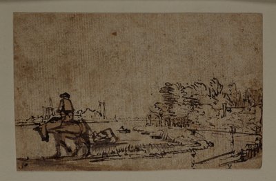 Kilátás az Amstelre, egy ló uszályt vontató, 1650 körül (toll és tinta barna mosással, papíron) alkotó: Rembrandt Harmensz. van Rijn