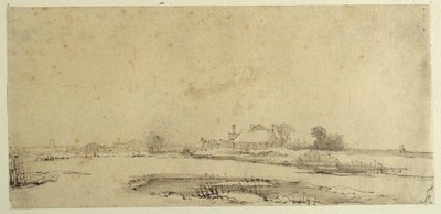 Víz, rétek és tanya (toll és tinta papíron) alkotó: Rembrandt Harmensz. van Rijn