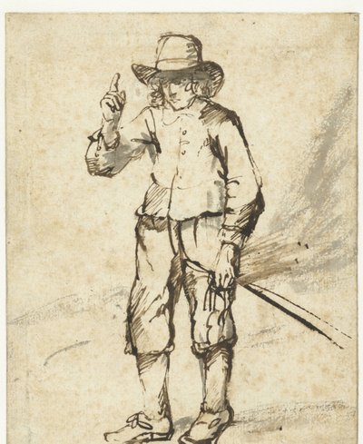 Álló fiú, aki egy ostort tart, és felemeli a jobb kezét alkotó: Rembrandt van Rijn (school of)
