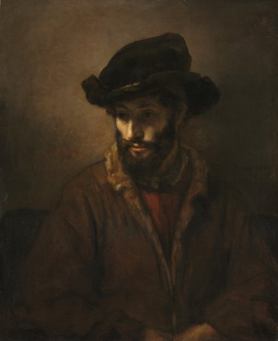 Egy szakállas férfi kalapot visel alkotó: Rembrandt van Rijn