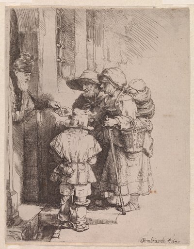 Egy kolduscsalád alamizsnát kap alkotó: Rembrandt van Rijn