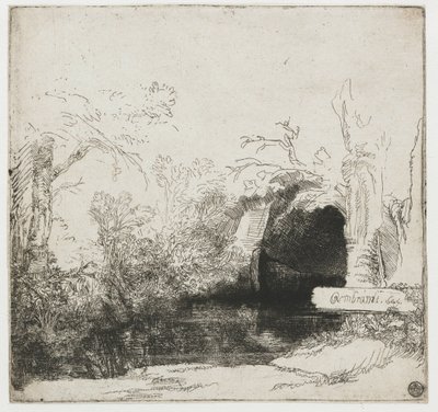 A patak barlanggal és csónakkal ("Get spelonk") Egy patak barlanggal és csónakkal alkotó: Rembrandt van Rijn