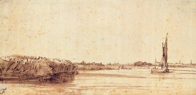 Egy folyó vitorlással a Nieuwe Meeren alkotó: Rembrandt van Rijn