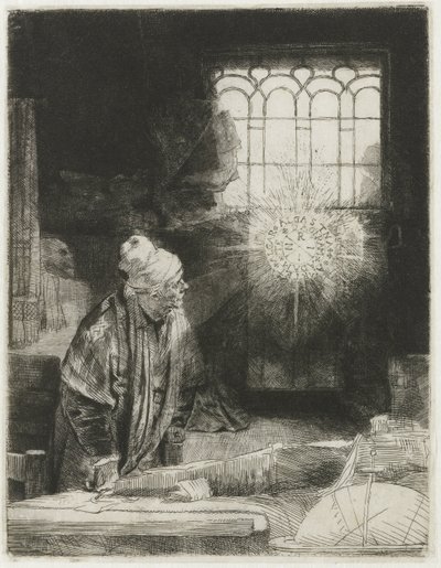 Egy tudós a dolgozószobájában alkotó: Rembrandt van Rijn