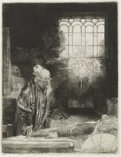 Egy tudós a dolgozószobájában alkotó: Rembrandt van Rijn