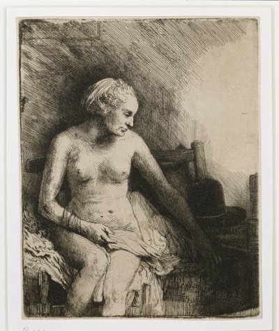 Egy nő a fürdőben, kalappal maga mellett, 1658 alkotó: Rembrandt van Rijn