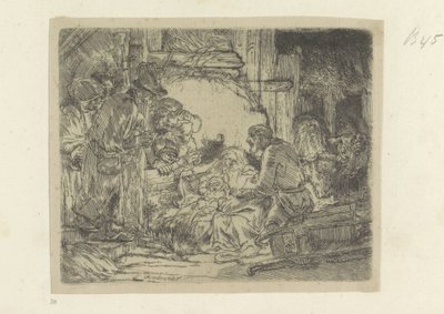 Aanbidding der herders: met de olielamp Nyolcvanöt eredeti nyomat gyűjteménye (sorozat címe) alkotó: Rembrandt van Rijn
