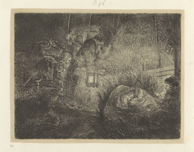 Aanbidding der herders: nachtstuk Nyolcvanöt eredeti nyomat gyűjteménye (sorozat címe) alkotó: Rembrandt van Rijn