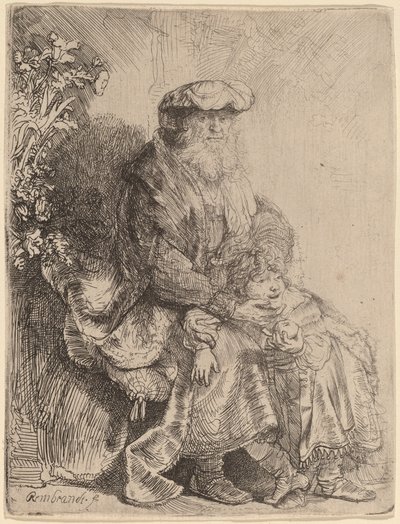Ábrahám simogatja Izsákot alkotó: Rembrandt van Rijn