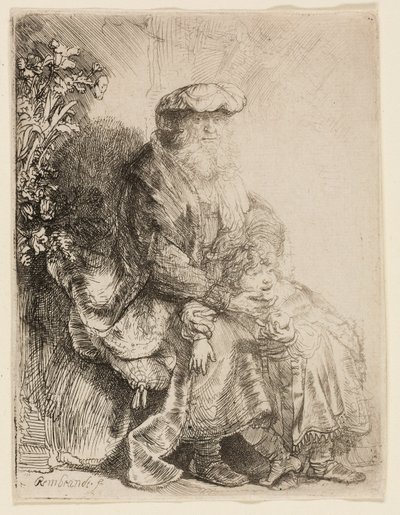 Ábrahám simogatja Izsákot alkotó: Rembrandt van Rijn