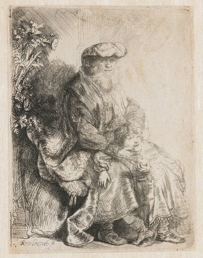 Ábrahám simogatja Izsákot Jacob Benjamint simogatja alkotó: Rembrandt van Rijn
