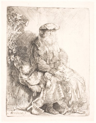 Ábrahám simogatja Izsákot alkotó: Rembrandt van Rijn