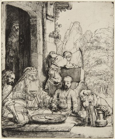 Ábrahám vendégül látja az angyalokat alkotó: Rembrandt van Rijn