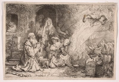 Az angyal, aki elhagyja Tóbiás családját alkotó: Rembrandt van Rijn