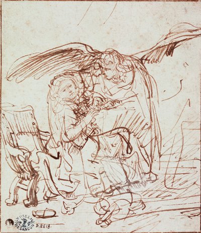 Angyali üdvözlet (rajz) alkotó: Rembrandt van Rijn