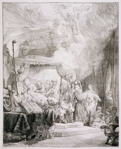 B.99.II Death of the Virgin, c.1639 (etching) alkotó: Rembrandt van Rijn