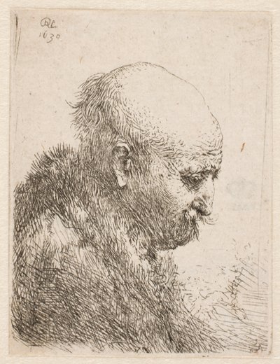 Kopasz férfi (Rembrandt apja) jobbról profilból; kis mellszobor alkotó: Rembrandt van Rijn