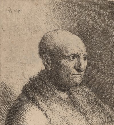 Kopasz férfi bundás köpenyben, c. 1630. alkotó: Rembrandt van Rijn